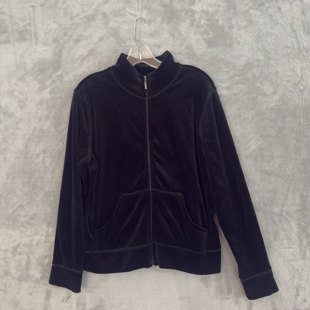 Vintage Crazy Horse Liz Claiborne Velour Jacket Womens L Black Y2K USA Zip
